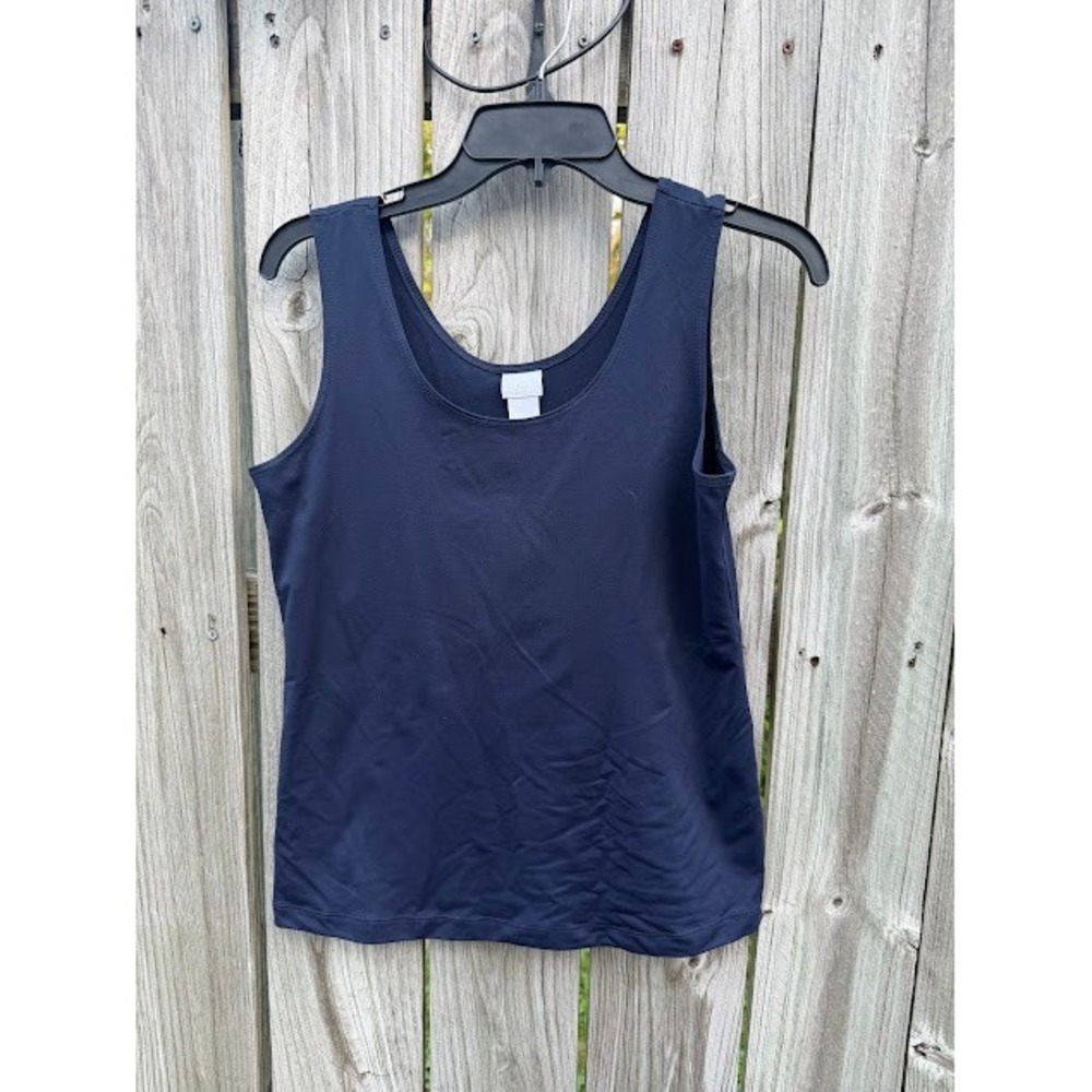 Minimalist Chico's Tank Top Size 1 M Navy Blue Scoop Neck Layering Sleeveless